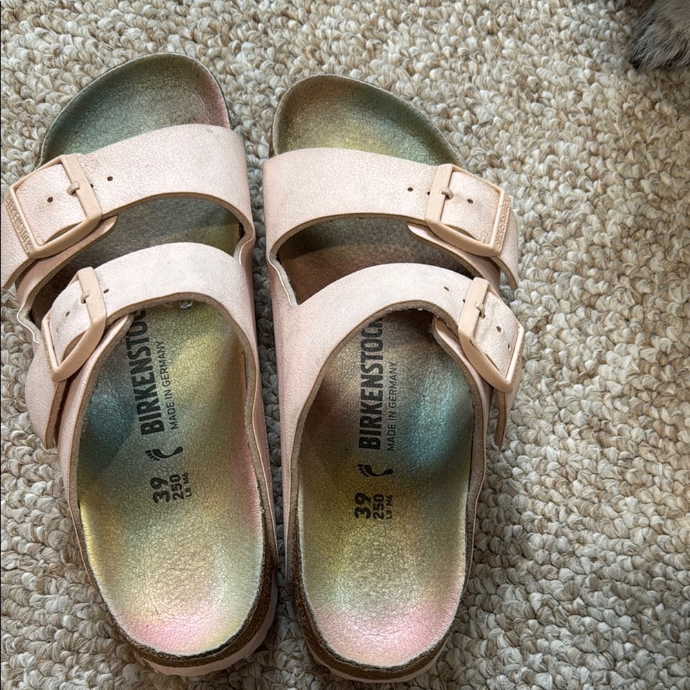 Birkenstock Pink and Gold Sandals with Contoured Footbed